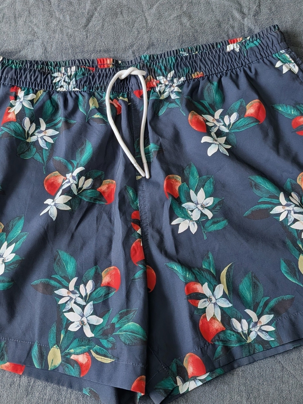 Abercrombie & Fitch Navy Peach Print Swim Trunks